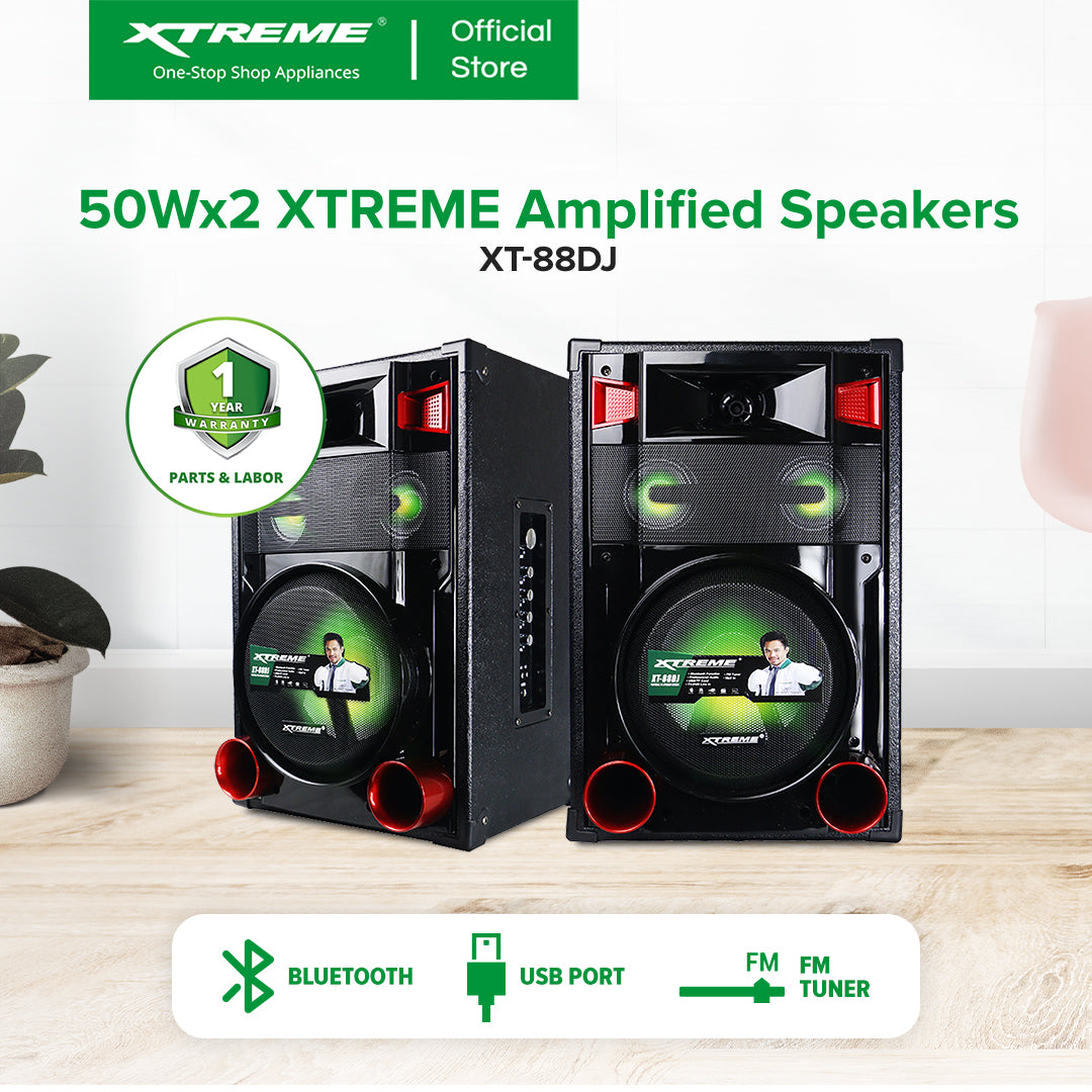XTREME 350Wx2 Amplified Speaker Bluetooth FM USB SD Card Reader LED Display Disco Light | XT-88DJ