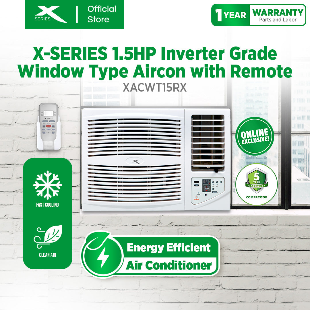 X-SERIES 1.5HP Window Type Aircon w/ Remote Control Energy Efficient (White) | XACWT15RX