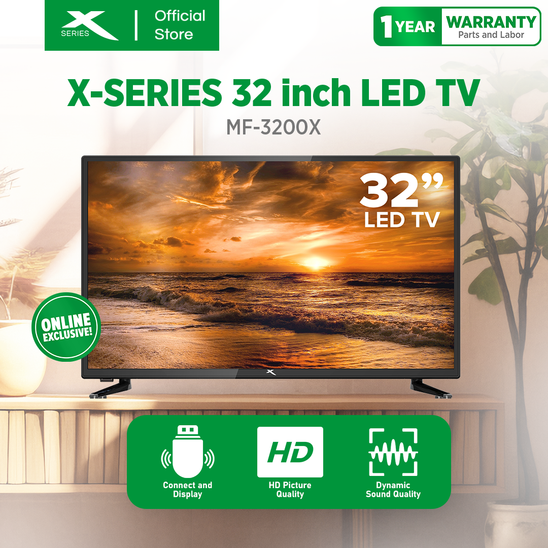X-SERIES 32 inch LED TV Slim Bezel USB Port HDMI VGA Dynamic Sound HDR Quality (Black) | MF-3200X