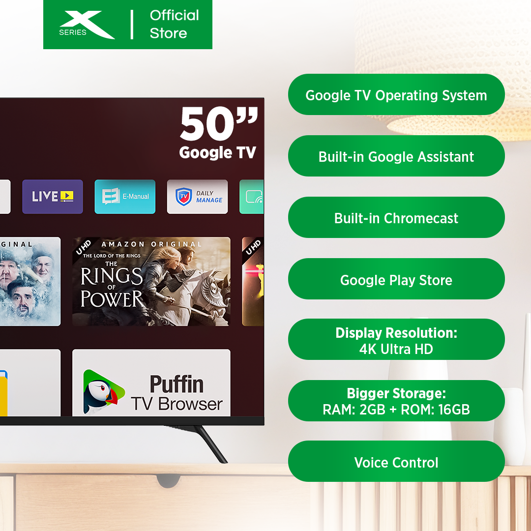 X-SERIES 50 inch Google TV Frameless WiFi Netflix YouTube Google Play w/ Voice Control | MF-5000GOX