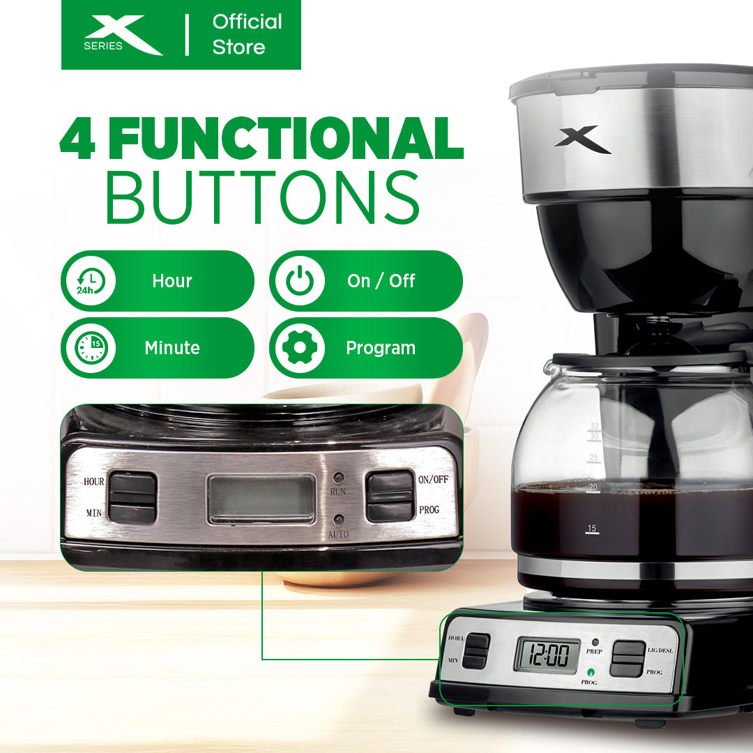 XTREME HOME 1.5L Coffee Maker 4-Functional Buttons Auto Shut-off & LCD Display | XH-COFFEEMAKER150L
