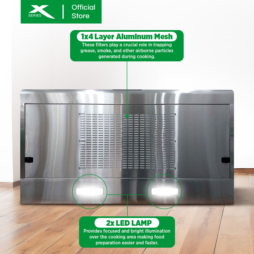 X-SERIES 90cm Rangehood Wall-mount Stainless Steel 3-Speed Button w/ LED Light | XHOOD-90CM2X