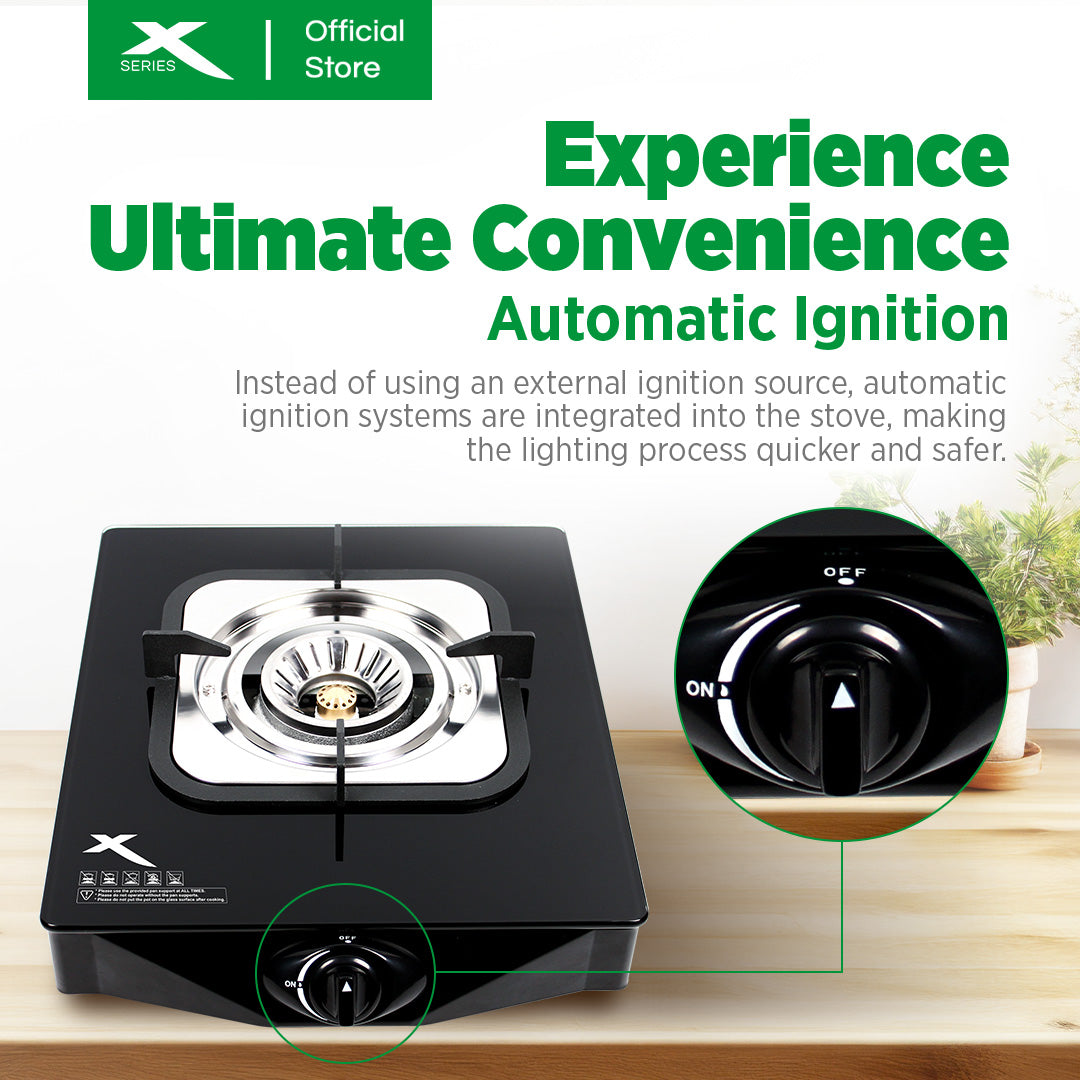X-SERIES Single Burner Tempered Glass Gas Stove Cast Iron & Automatic Ignition | XGS-GLASS1BX