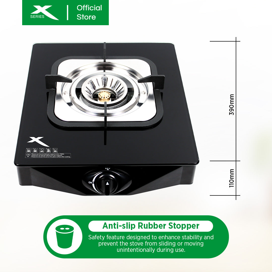 X-SERIES Single Burner Tempered Glass Gas Stove Cast Iron & Automatic Ignition | XGS-GLASS1BX