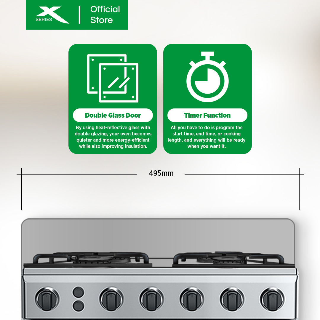 XTREME HOME 50cm Gas Range 4 Burner 55L Oven Free Standing Electric Ignition LPG Source | XGR-504G