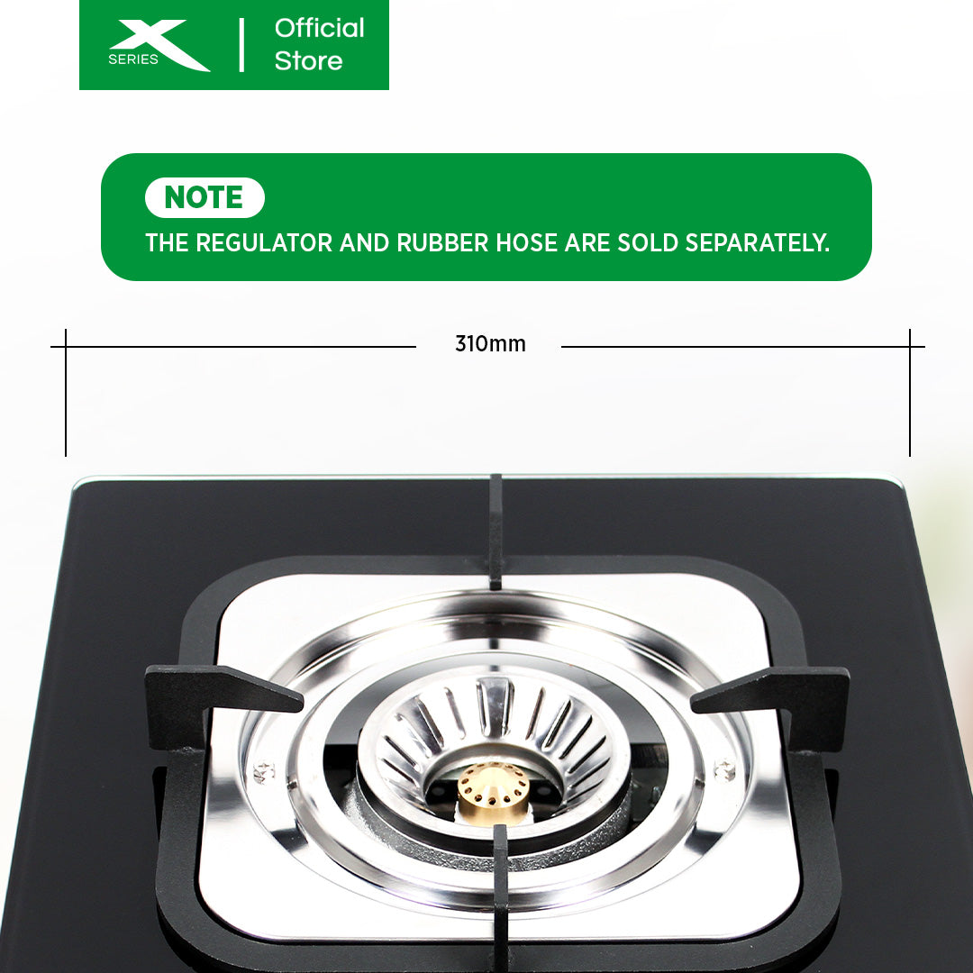 X-SERIES Single Burner Tempered Glass Gas Stove Cast Iron & Automatic Ignition | XGS-GLASS1BX