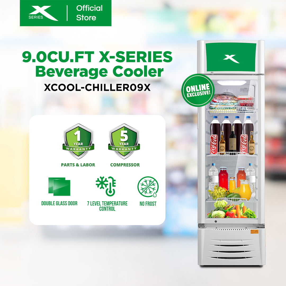 X-SERIES 9 CUFT. Beverage Cooler No Frost Double Glass Door with Key & Lock| XCOOL-CHILLER09X