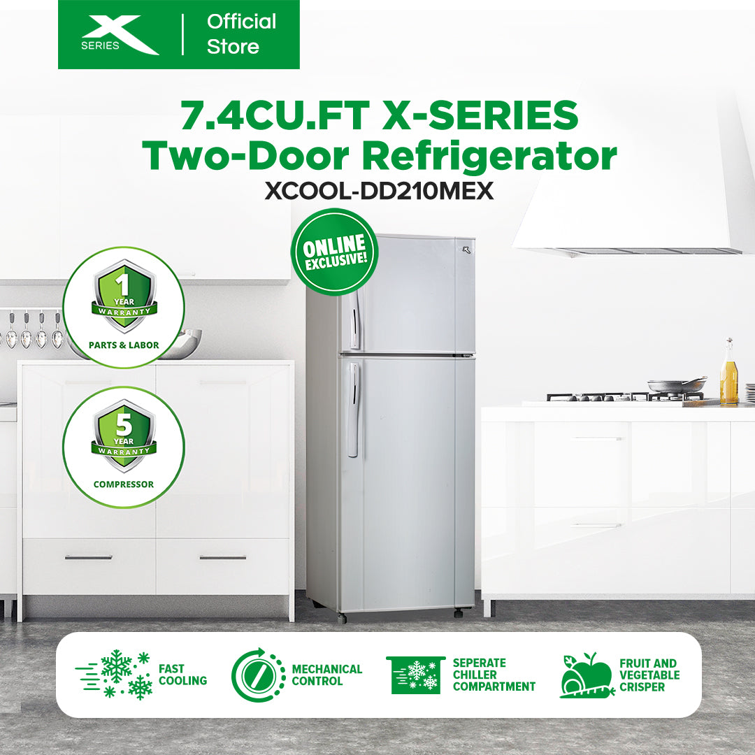 X-SERIES 7.4 CUFT. Double Door Refrigerator Non-inverter Manual Defrost | XCOOL-DD210MEX