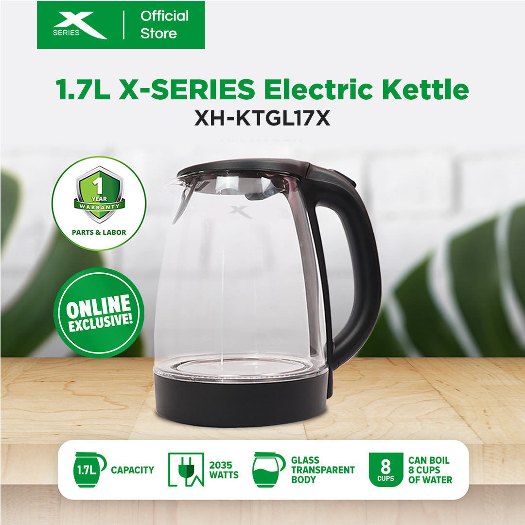 XSERIES 1.7L Electric Kettle Glass Transparent Body with Water Indica XTREME Appliances