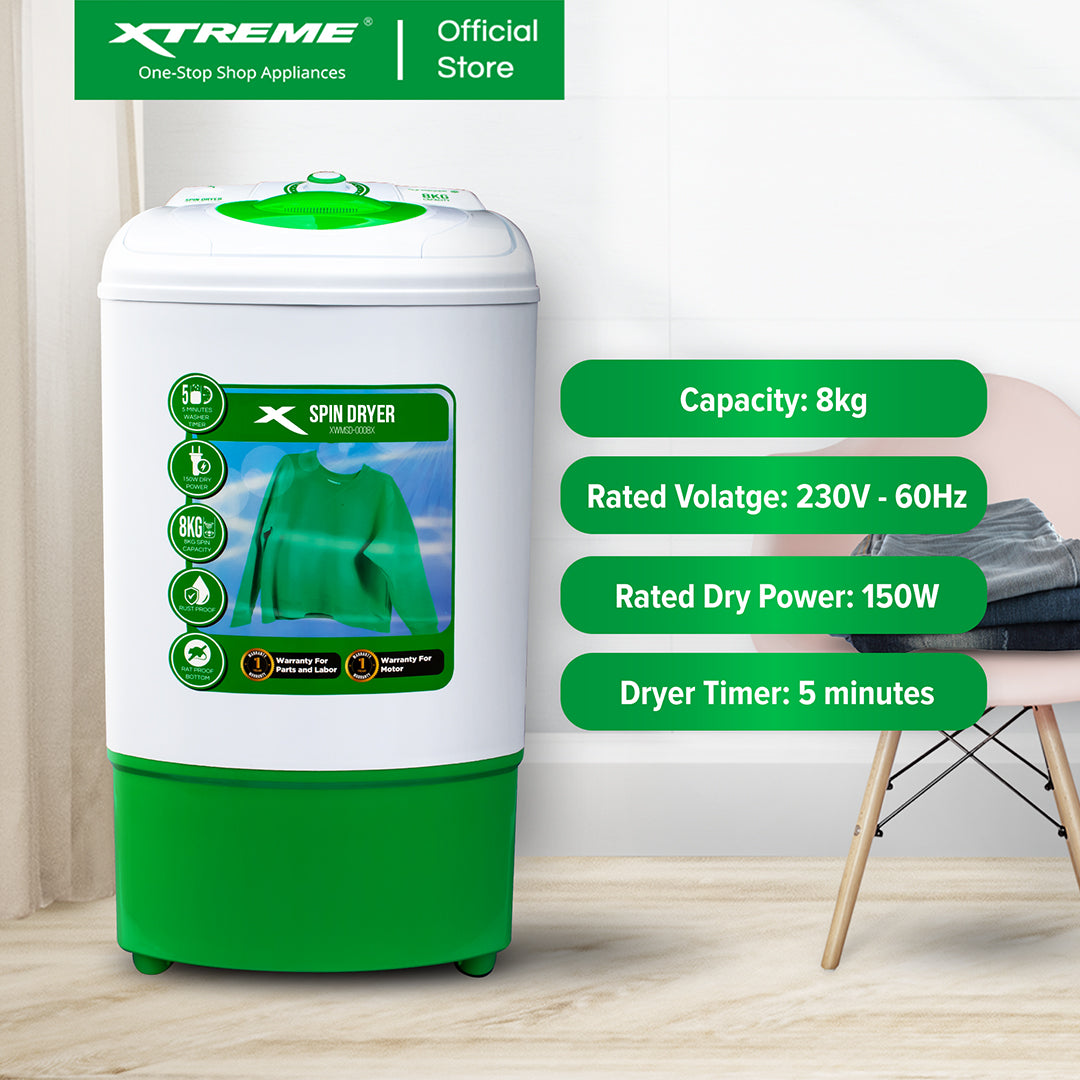 X-SERIES 8KG Single Tub Spin Dryer Machine Spin Capacity (Green Cover) | XWMSD-0008X