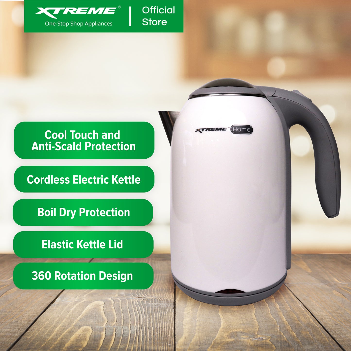 X-SERIES 1.7L Electric Kettle Cordless with Automatic Power-off (White) | XH-KT-DWOPH17WHITEX