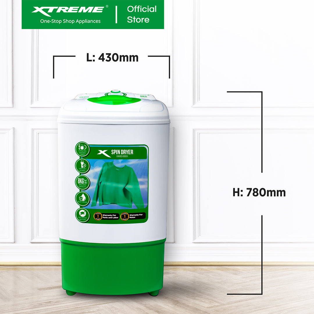 X-SERIES 8KG Single Tub Spin Dryer Machine Spin Capacity (Green Cover) | XWMSD-0008X