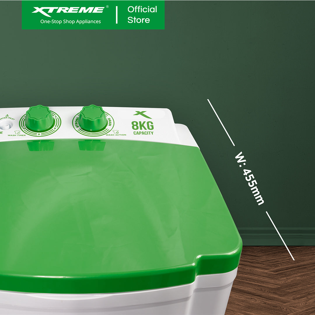 X-SERIES 8KG Single Tub Washing Machine Capacity 260W Wash Power (Green Cover) | XWMST-0008X