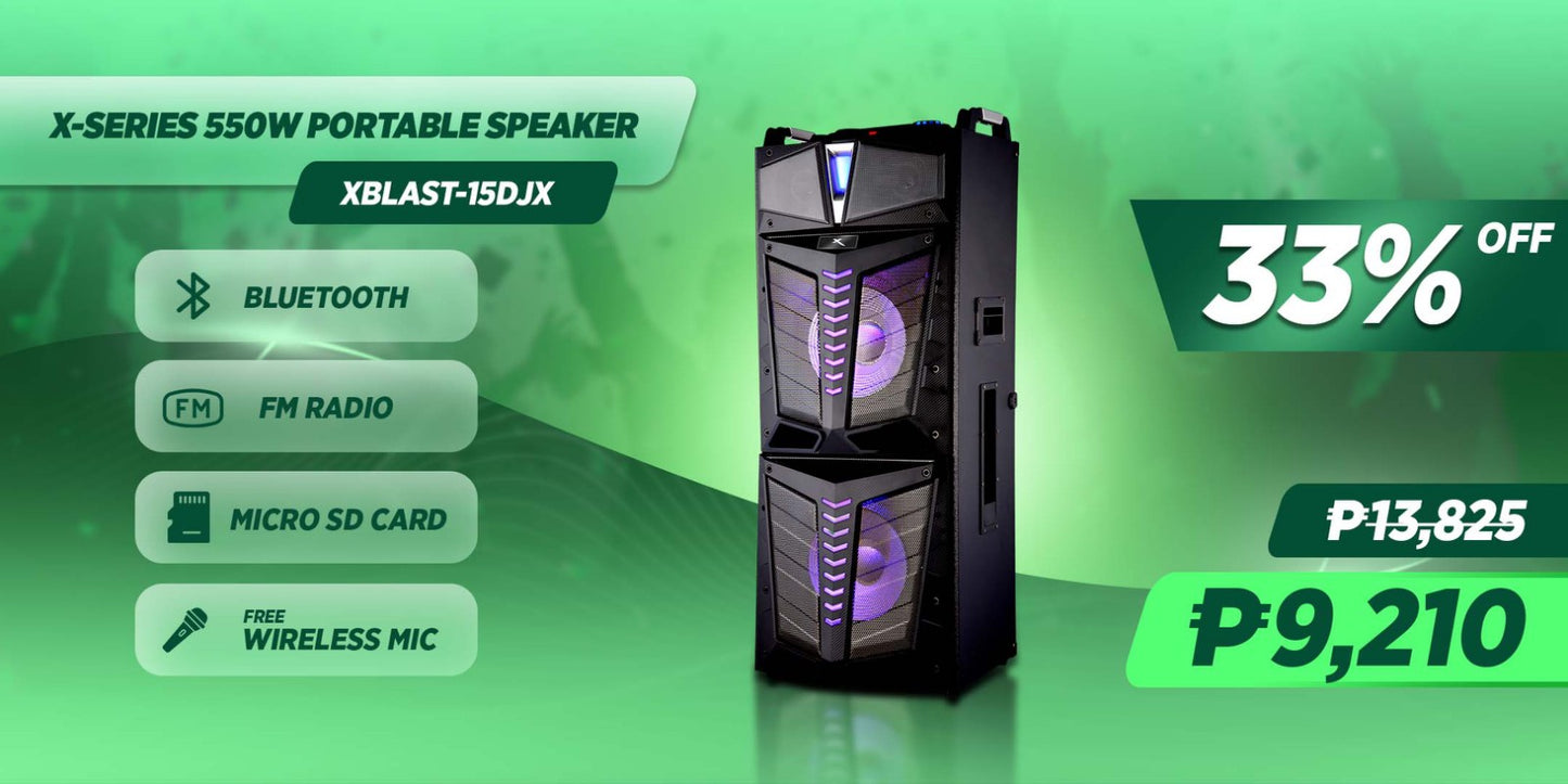 XTREME 550W One Way Portable Speaker System USB Micro SD FM Radio Mic Input | XBLAST-15DJ