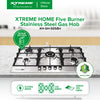 XTREME HOME 5 Burner Stainless Steel Gas Hob with Electric Ignition and FFD (Silver) | XH-GH-SS5BH