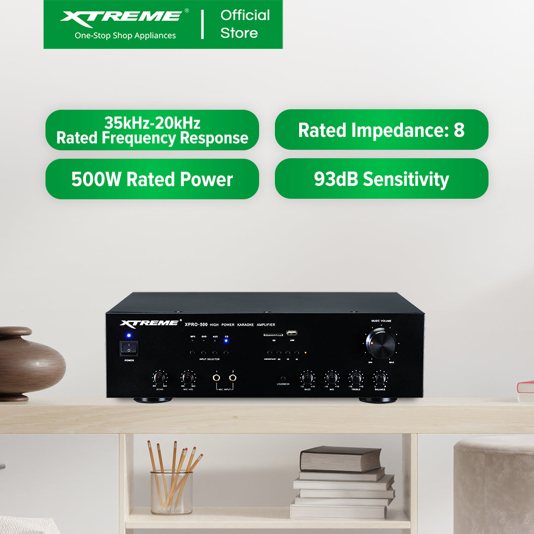 XTREME 500W Amplifier 35kHz-20kHz-FR 8-Rated Impedance 3”x2-Treble 12"-Woofer | XPRO-500