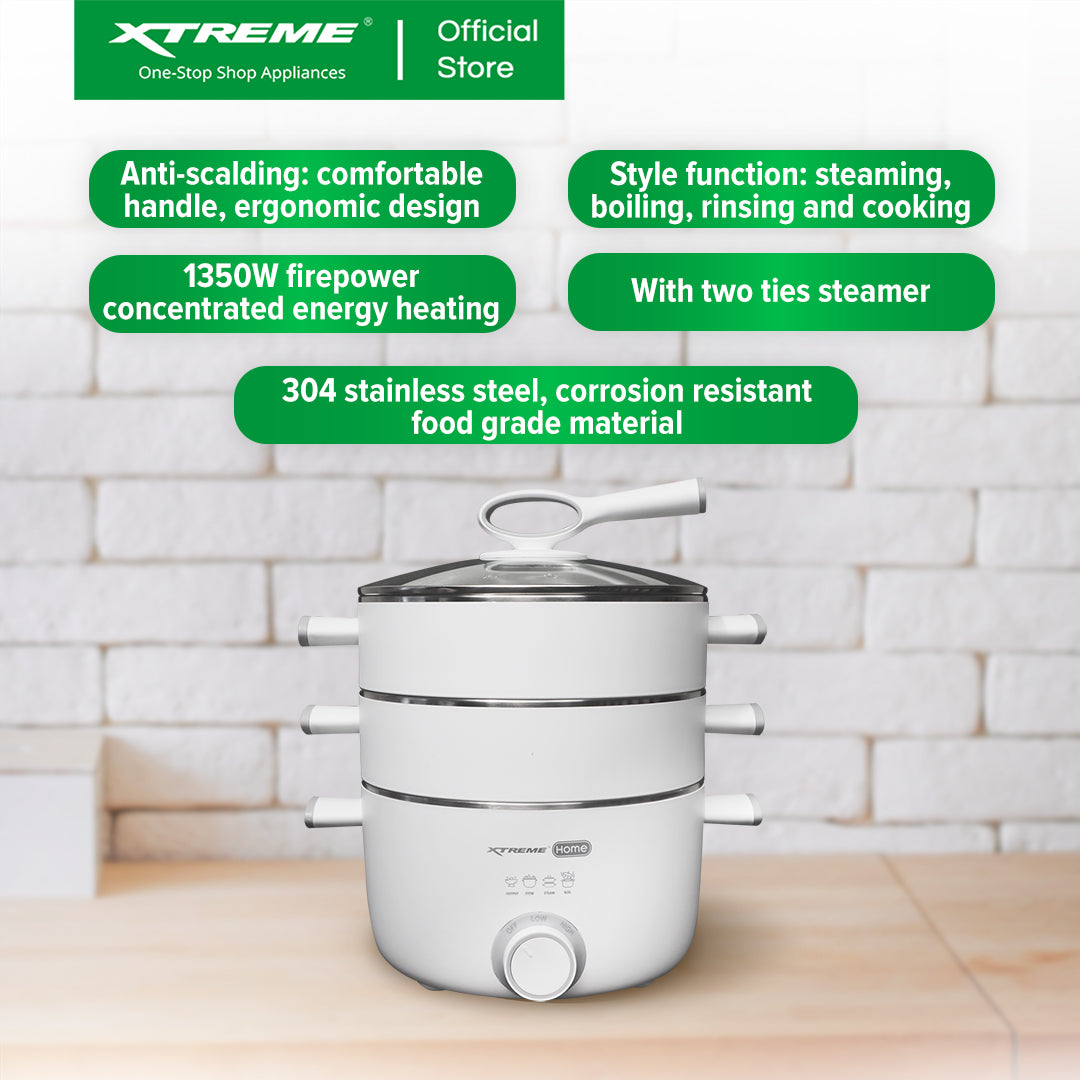 XTREME HOME 3L Food Steamer Dual Temperature Control Protection with Two Ties Steame | XH-FSMC3