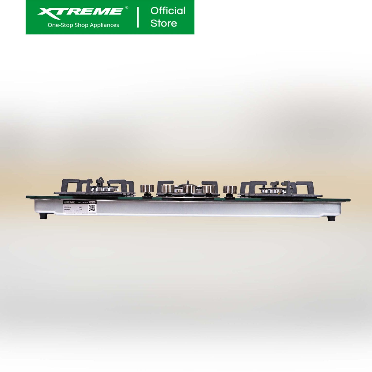 XTREME HOME 5 Burner Tempered Glass Gas Hob with Electric Ignition and FFD (Black) | XH-GH-TG5BH