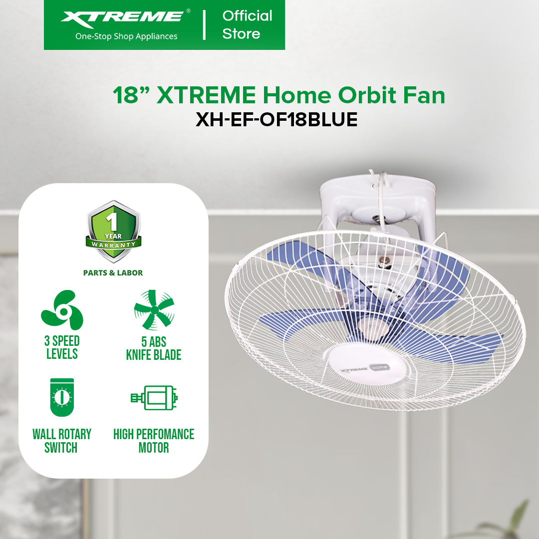 XTREME HOME 18 inches Ceiling Fan 3-Speed with Wall Rotary Switch (Blue Blade) | XH-EF-OF18BLUE