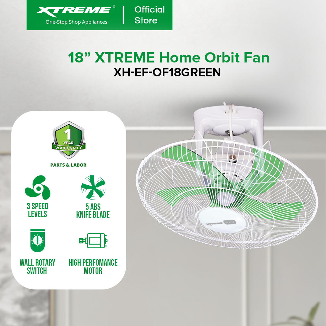 XTREME HOME 18 inches Ceiling Fan 3-Speed with Wall Rotary Switch (Green Blade) | XH-EF-OF18GREEN