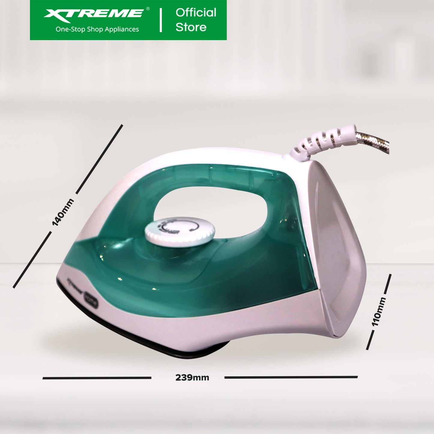 XTREME HOME Dry Iron w/ Soleplate Overheat Protection & Indicator Light (Green) | XH-IRONDRYGREEN
