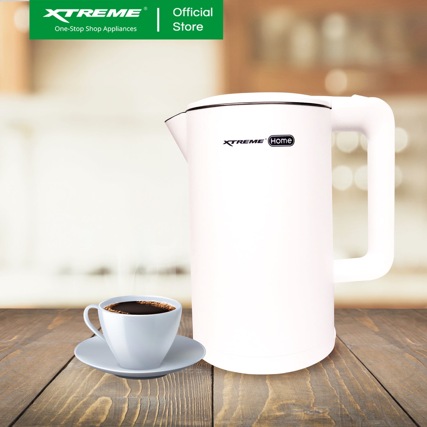 XTREME HOME 1.7L Electric Kettle Seamless Inner Pot w/ Water Indicator (White) | XH-KT-DWCLH17WHITE
