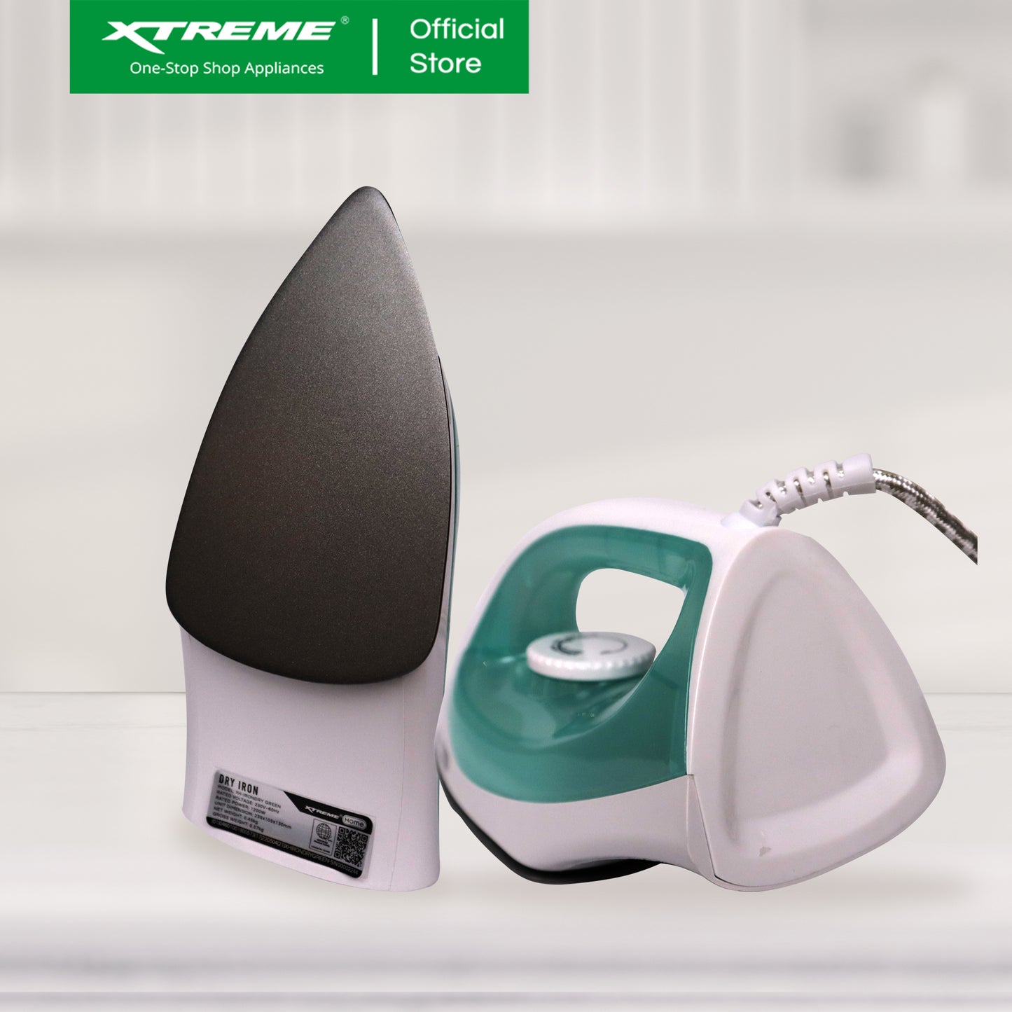 XTREME HOME Dry Iron w/ Soleplate Overheat Protection & Indicator Light (Green) | XH-IRONDRYGREEN