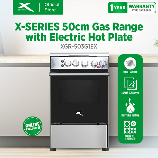 XTREME HOME 50cm Gas Range + 1-Electric Hot Plate 3-Gas Burner/Oven LPG Rotisserie | XGR-503G1E