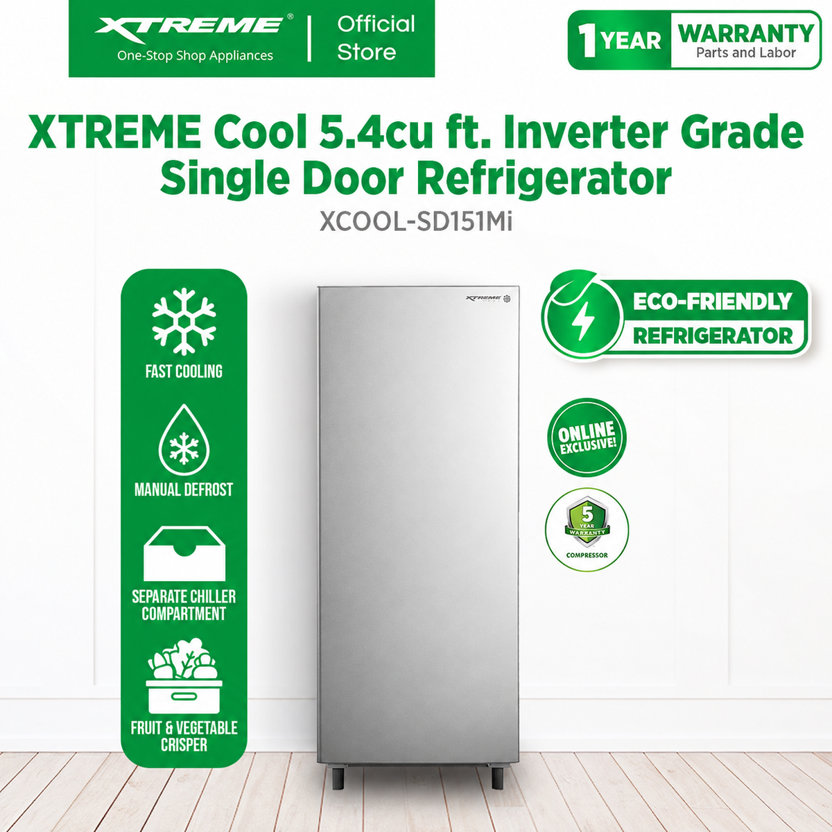 XTREME COOL 5.4CU.FT. Inverter Single Door Refrigerator with Separate Chiller (XCOOL-SD151Mi)