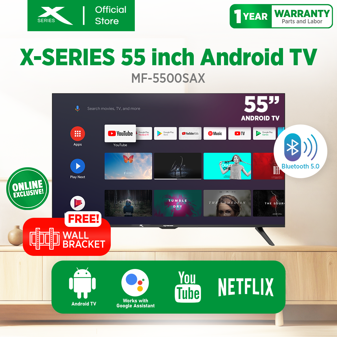 X-SERIES 55 inch LED TV Android 11.0 4K UHD Frameless with Free Wall Bracket (Black) | MF-5500SAX