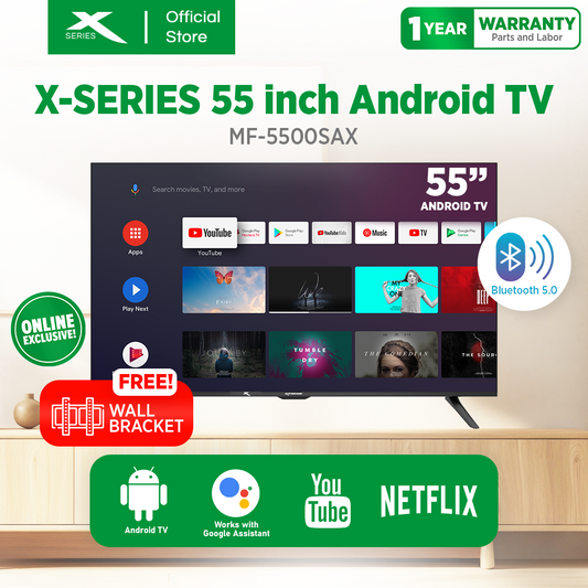 X-SERIES 55 inch LED TV Android 11.0 4K UHD Frameless with Free Wall Bracket (Black) | MF-5500SAX