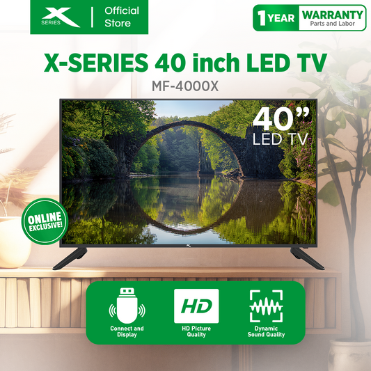 X-SERIES 40 inch LED TV Slim USB Port HDMI VGA Dynamic Sound & HDR Quality 720P (Black) | MF-4000X