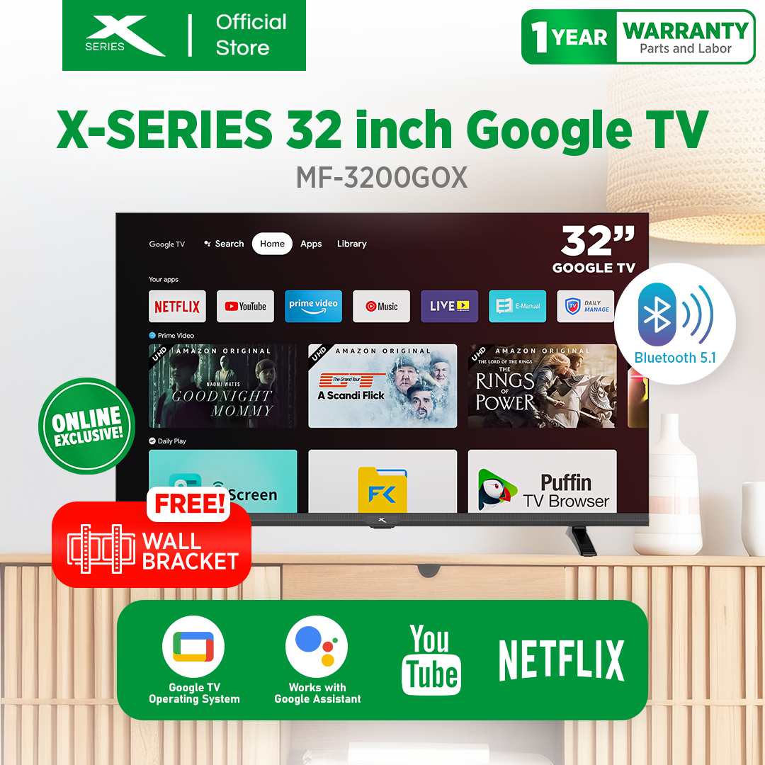 X-SERIES 32 inch Google TV Frameless Wi-Fi Netflix YouTube Google Play w/ Voice Control | MF-3200GOX
