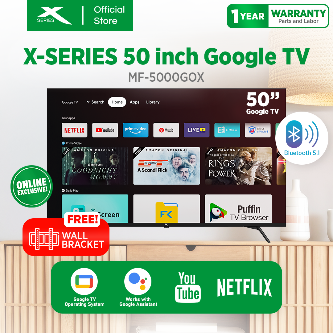 X-SERIES 50 inch Google TV Frameless WiFi Netflix YouTube Google Play w/ Voice Control | MF-5000GOX
