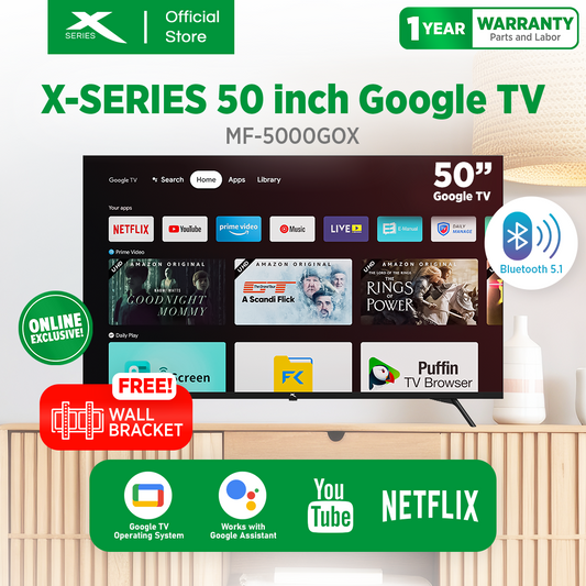 X-SERIES 50 inch Google TV Frameless WiFi Netflix YouTube Google Play w/ Voice Control | MF-5000GOX