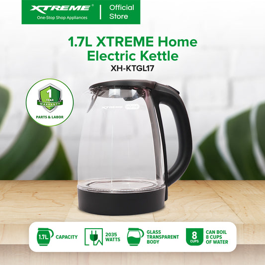 XTREME HOME 1.7L Electric Kettle Glass Transparent Body (XH-KTGL17)