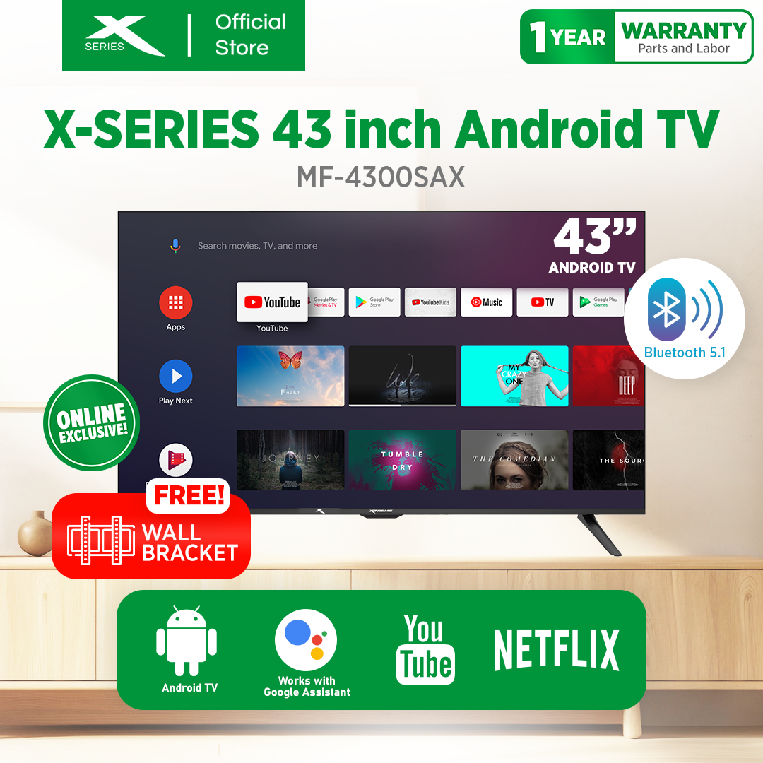 X-SERIES 43 inch LED TV Android 11 Full HD Frameless w/ Wall Bracket (Black) | MF-4300SAX