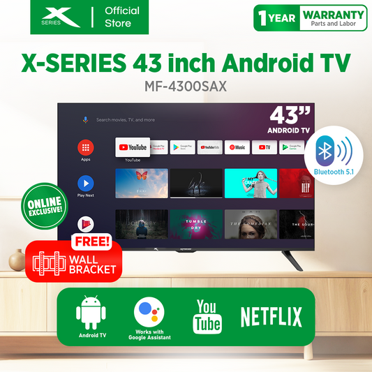 X-SERIES 43 inch LED TV Android 11 Full HD Frameless w/ Wall Bracket (Black) | MF-4300SAX