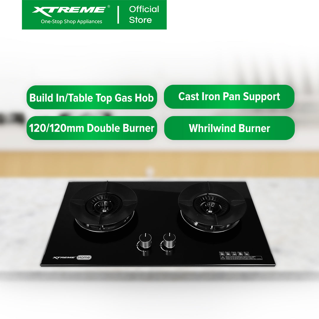 XTREME HOME Double Burner Tempered Glass Gas Hob (XH-GH-TG2BHC)