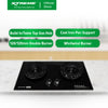 X-SERIES Double Burner Tempered Glass Gas Hob with Battery Ignition and FFD (Black) | XH-GH-TG2BHCX