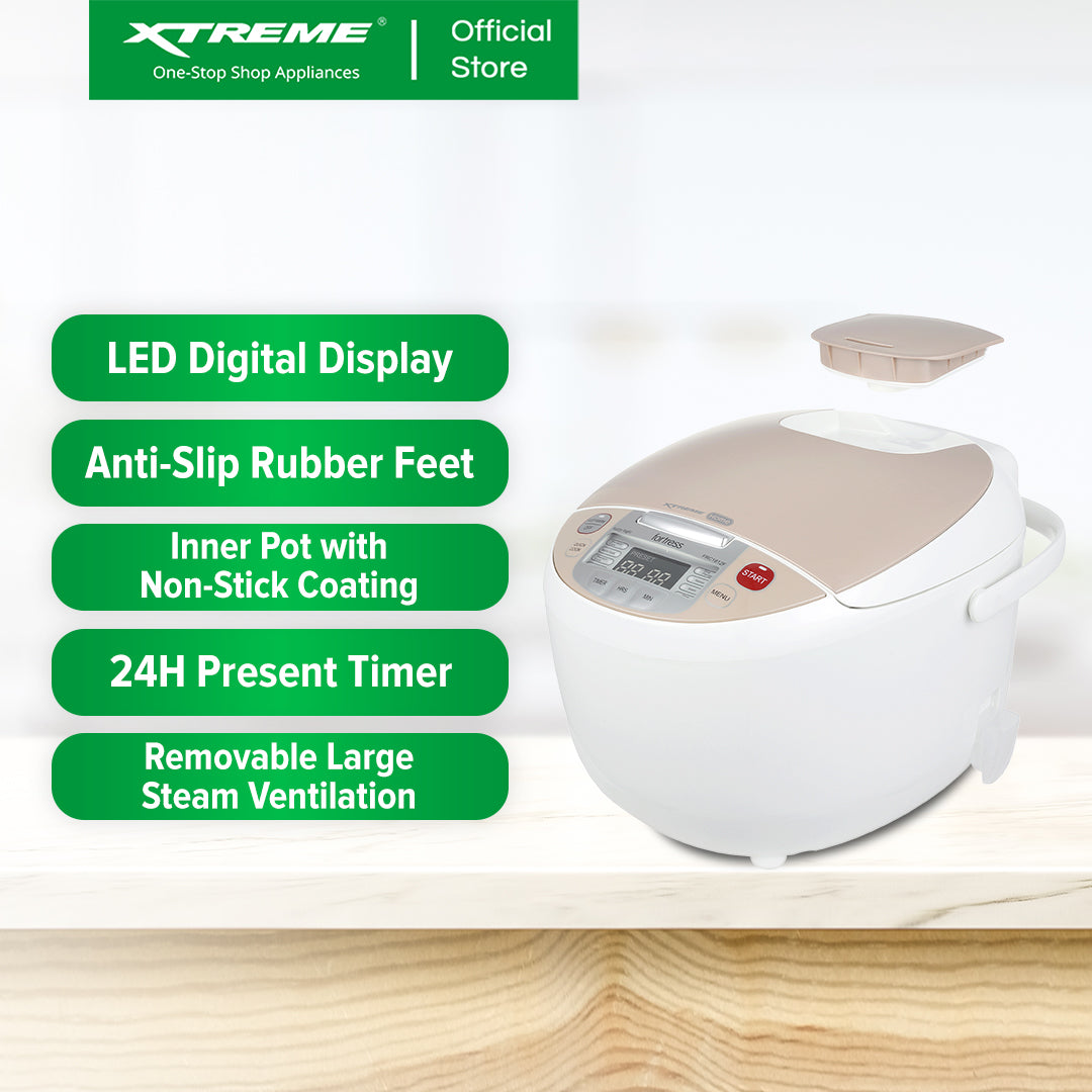 X-SERIES 1.8L Rice Cooker with Keep Warm Function LED Digital Display (Light Brown) | XH-RCFUZZY18X
