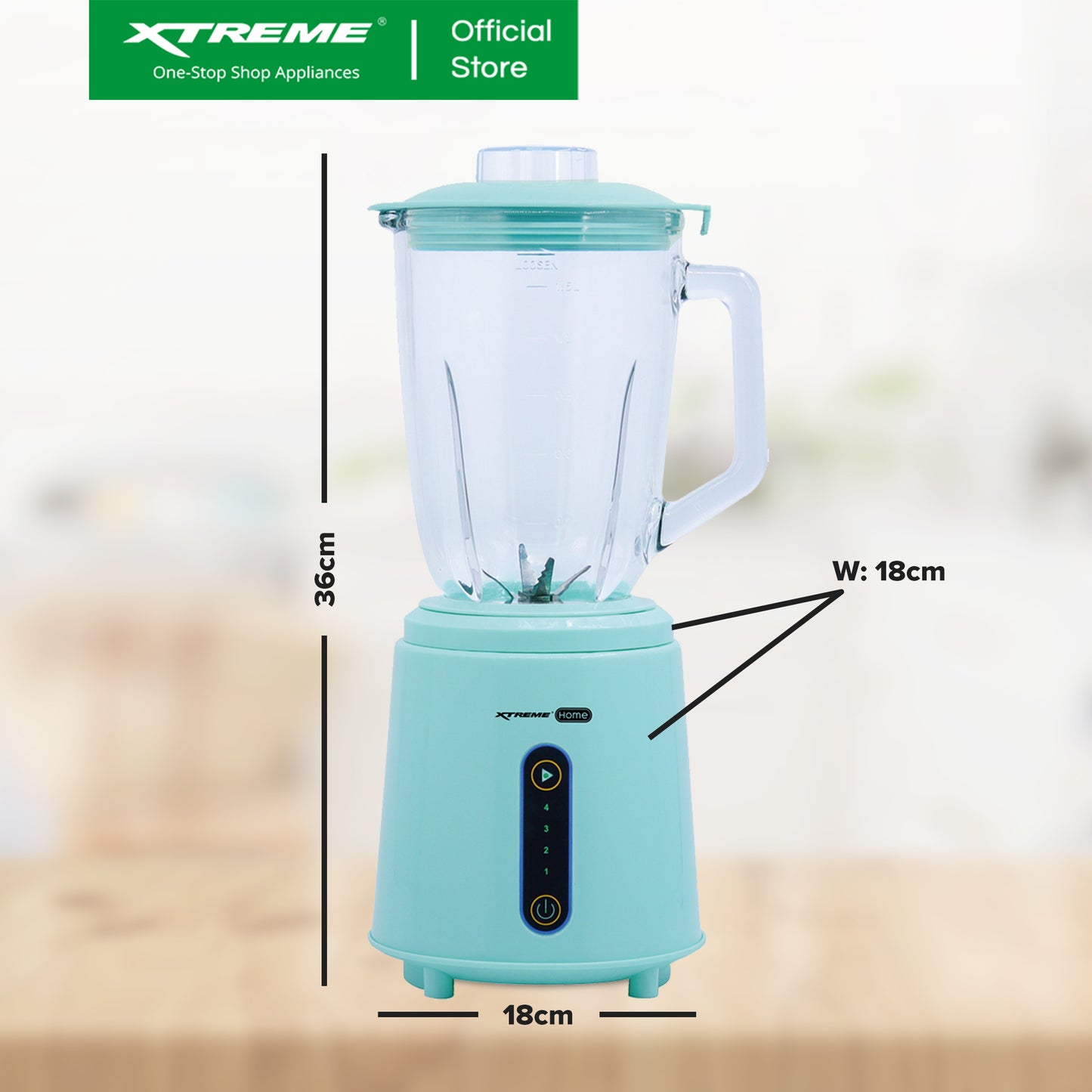X-SERIES 1.8L Blender BPA-Free 4 Speed & Pulse Safety Lock w/ 2 IN 1 BLENDER (Green) | XH-BL-GL18GRNX