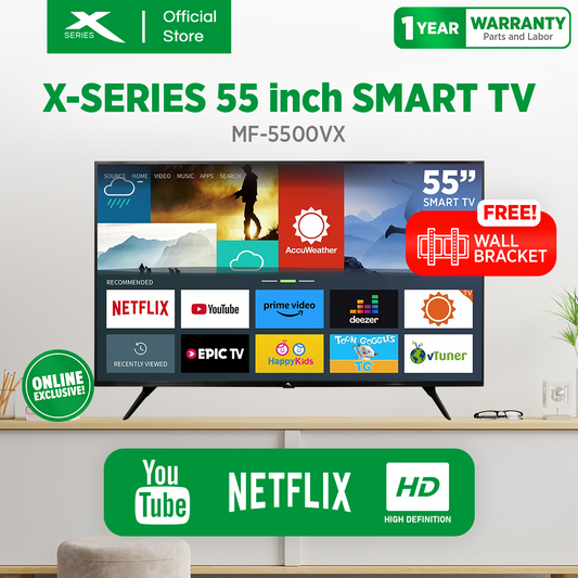 X-SERIES 55 inch LED TV Digital Smart 4K Ultra HD Slim Bezel w/ Free Wall Bracket | MF-5500VX