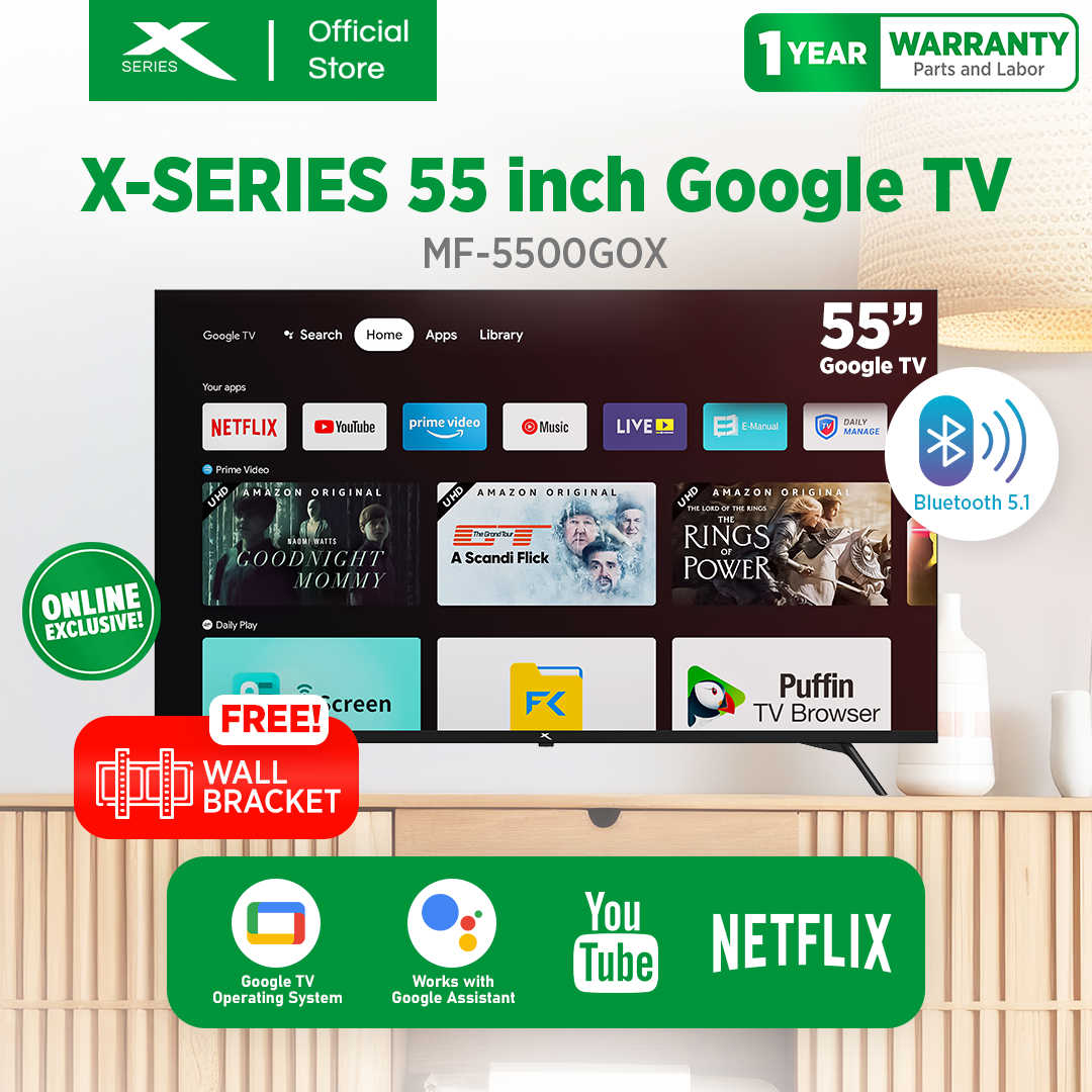 X-SERIES 55 inch Google TV Frameless WiFi Netflix YouTube Google Play w/ Voice Control | MF-5500GOX
