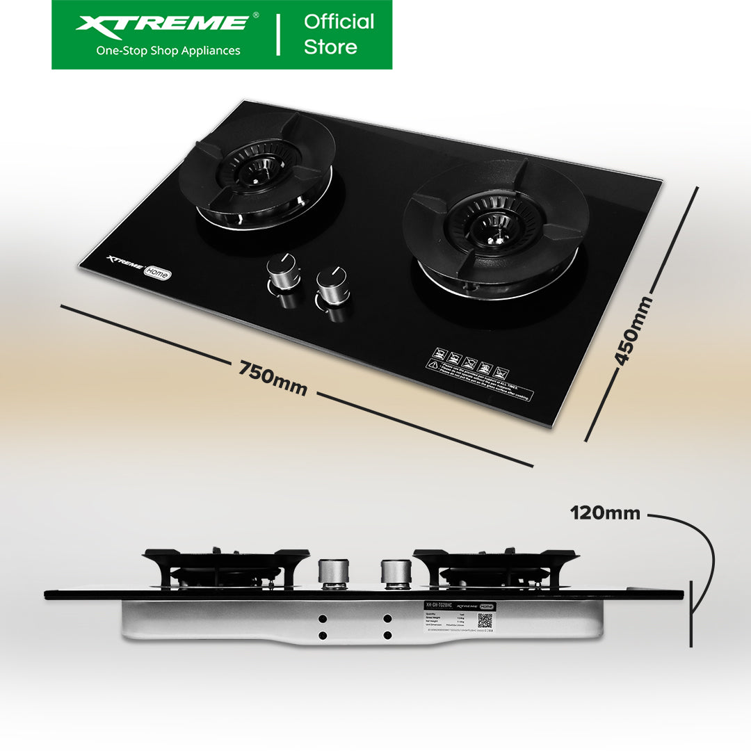 XTREME HOME Double Burner Tempered Glass Gas Hob (XH-GH-TG2BHC)