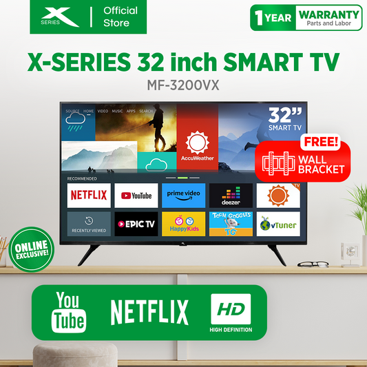 X-SERIES 32 inch LED TV Digital Smart HD Slim Bezel w/ Free Wall Bracket (Black) | MF-3200VX