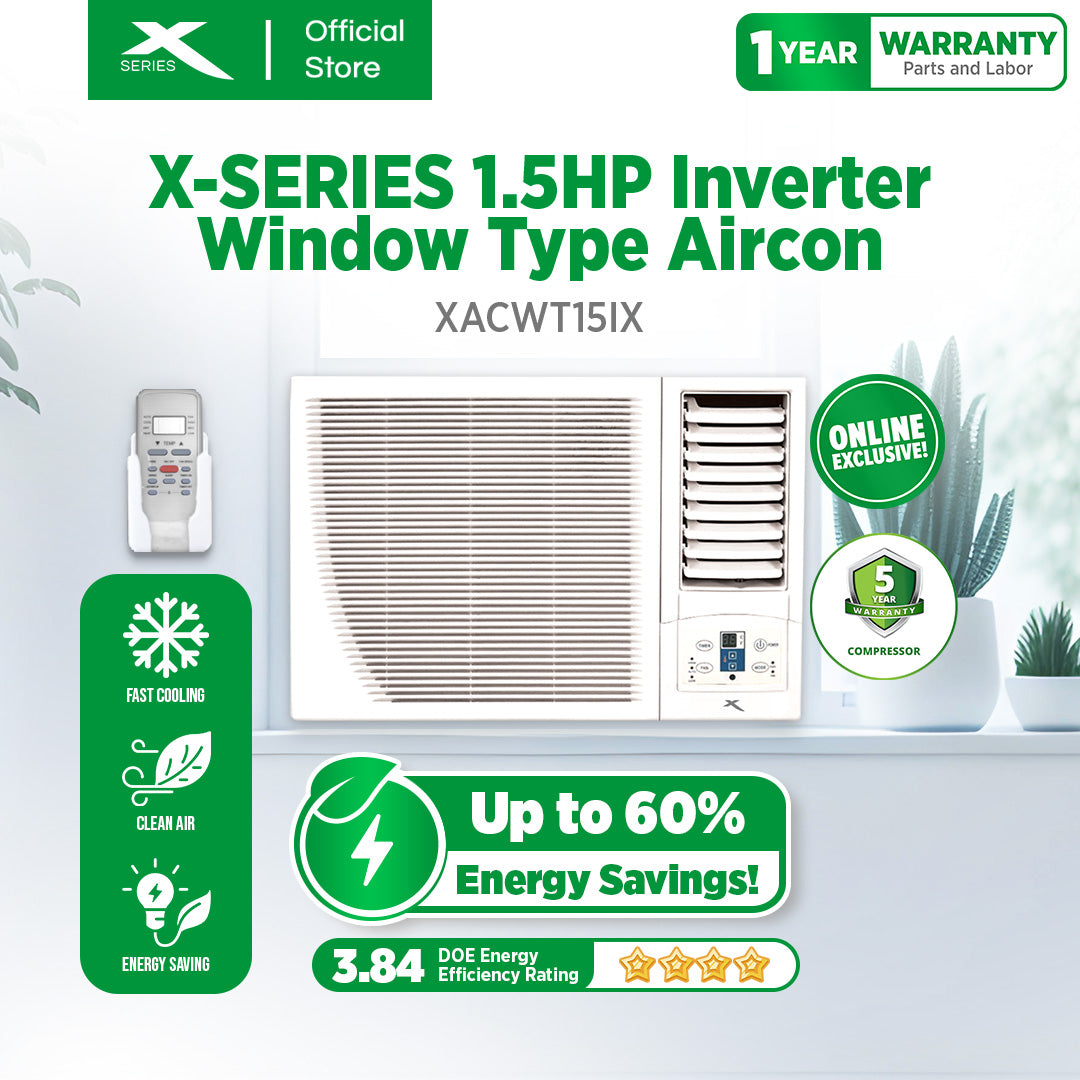 X-SERIES 1.5HP Window Type Aircon INVERTER with Remote Control (White) | XACWT15iX