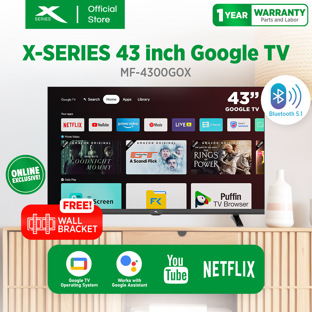 X-SERIES 43 inch Google TV Frameless Wi-Fi Netflix YouTube Google Play w/ Voice Control | MF-4300GOX