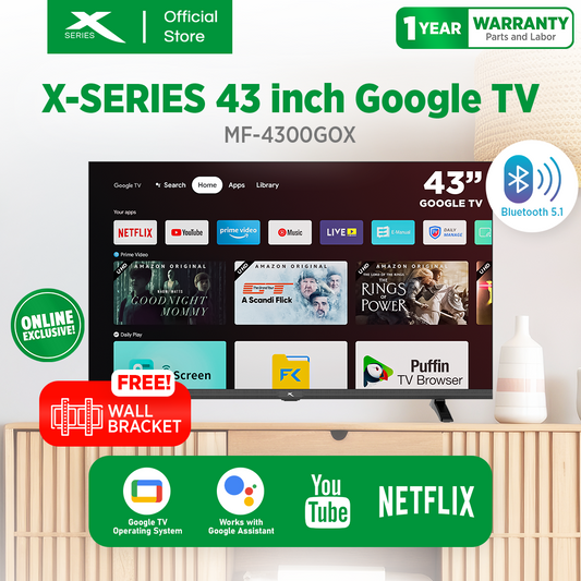 X-SERIES 43 inch Google TV Frameless Wi-Fi Netflix YouTube Google Play w/ Voice Control | MF-4300GOX