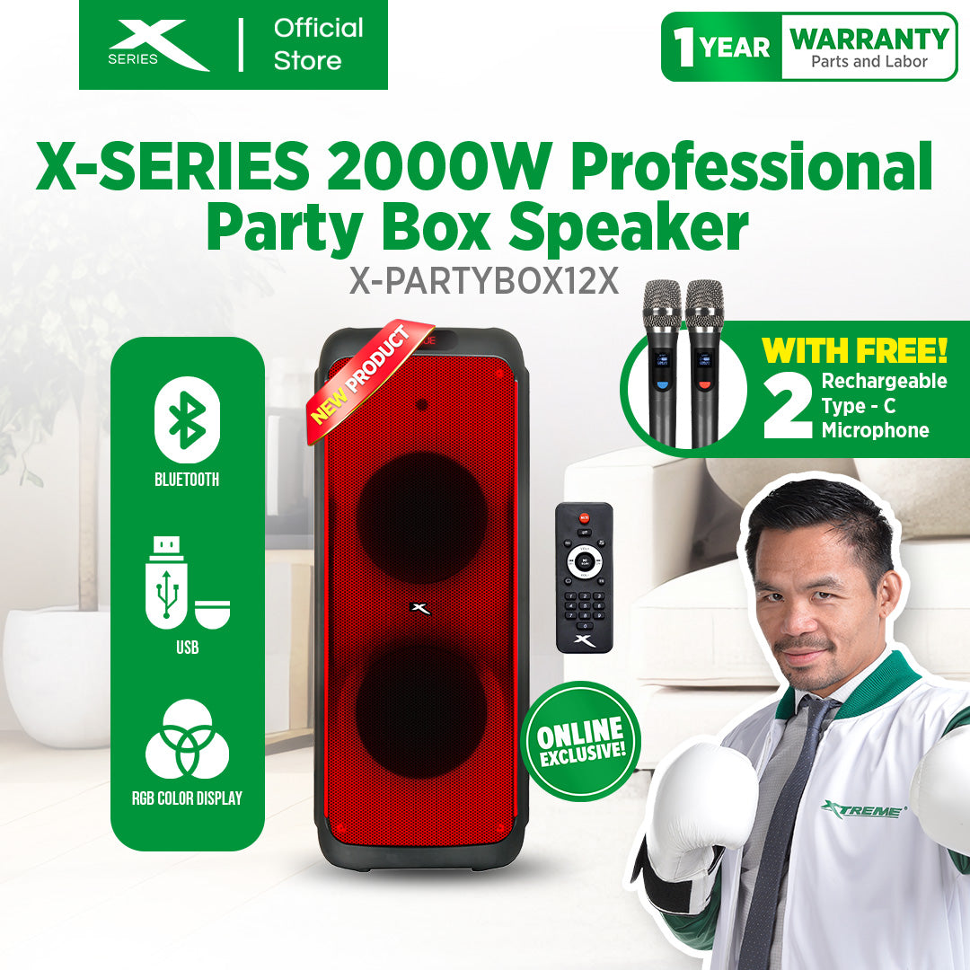 X-SERIES 2000W Professional Party Box Speaker 12" Bass Woofer Battery 15V/12Ah [X-PARTYBOX12X]